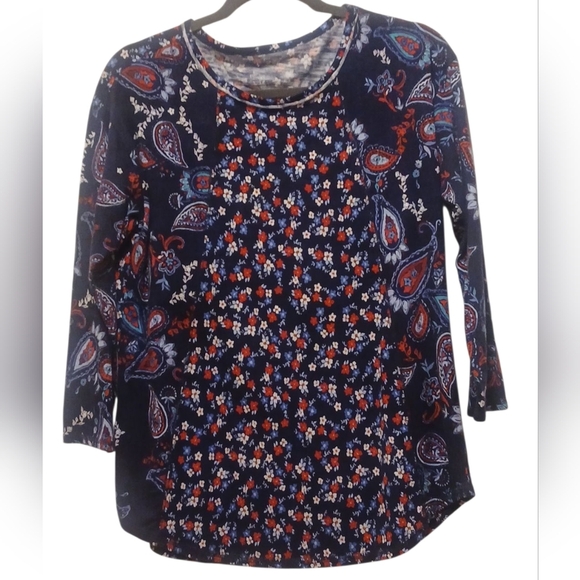 Westbound - NWT,  Blue Floral & Paisley Print Blouse, 3/4 Sleeves, Round... - Picture 5 of 10